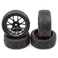 Yeah Racing Spec T CS Wheel Offset 3 Black w/Tire 4pcs For 1/10 Touring 