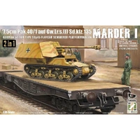 Zimi Model 1/35 Marder I 7.5cm Pak.40/1 auf Gw.Lr.s.(f) Sd.kfz.135 w/ German 50 Ton Type SSy45 Flatcar Schwerer Platformwagen [2 in 1] Plastic Model K