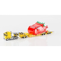 Drake 1/50 Kenworth K200 Prime Mover With Drake 2x8 Dolly And 4x8 Dragline Bucket Trailer Chrome Yellow Diecast
