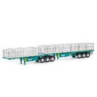 Drake MaxiTRANS Flat Top Freighter B-Double Trailer Metallic Blue 1/50 DIECAST Truck Pre-Built Model