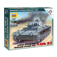 Zvezda 1/100 German Tank Panzer III Plastic Model Kit 6119
