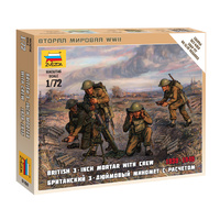 Zvezda 1/72 British Mortar w/crew 1939-42 Plastic Model Kit 6168